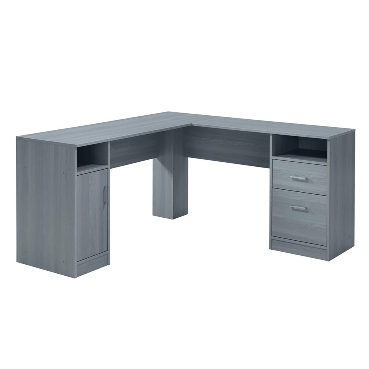 Techni Mobili Home Functional L-Shape Desk With Storage, Grey